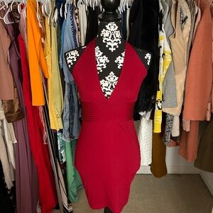 SHEIN Red Backless Halter Dress